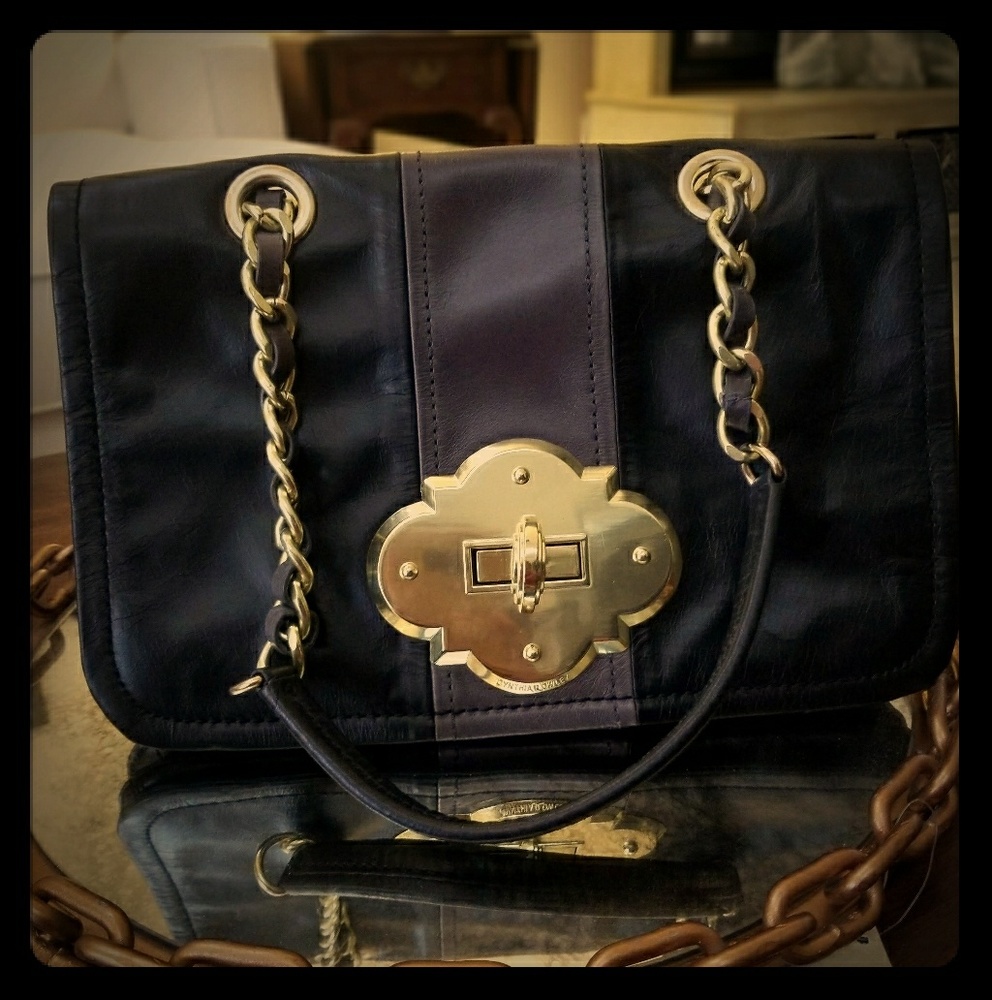 Black and Gray leather clutch with Gold Metal accents